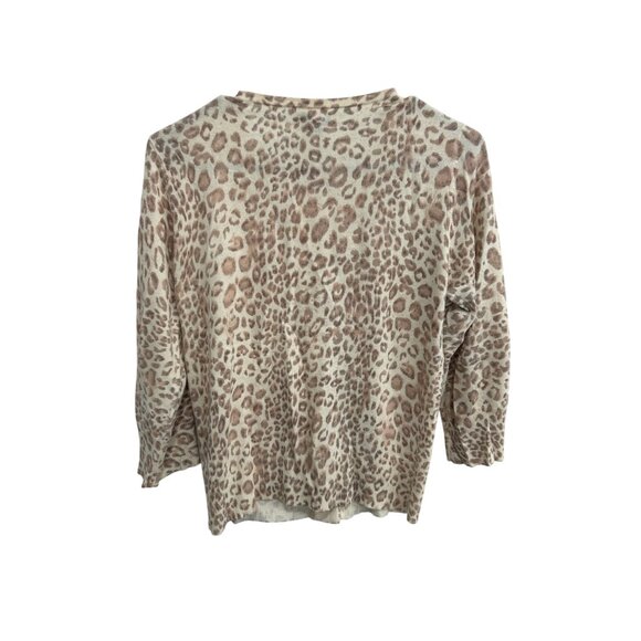 Chaus Leopard Print Button Front Cardigan Sweater Beige Small Angora Rabbit Hair - Picture 2 of 10